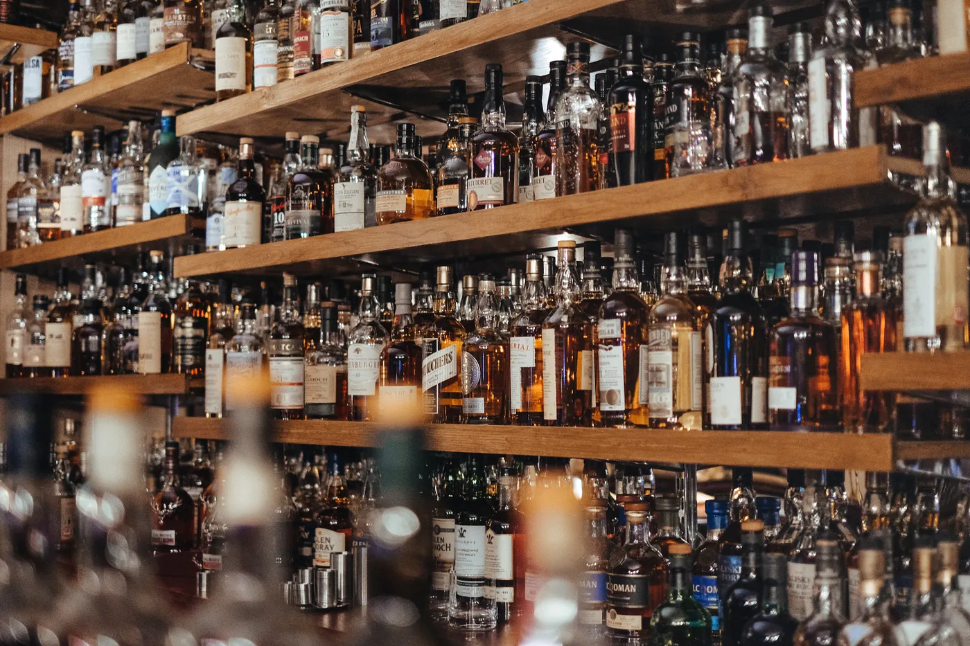 Bar shelves with whiskey