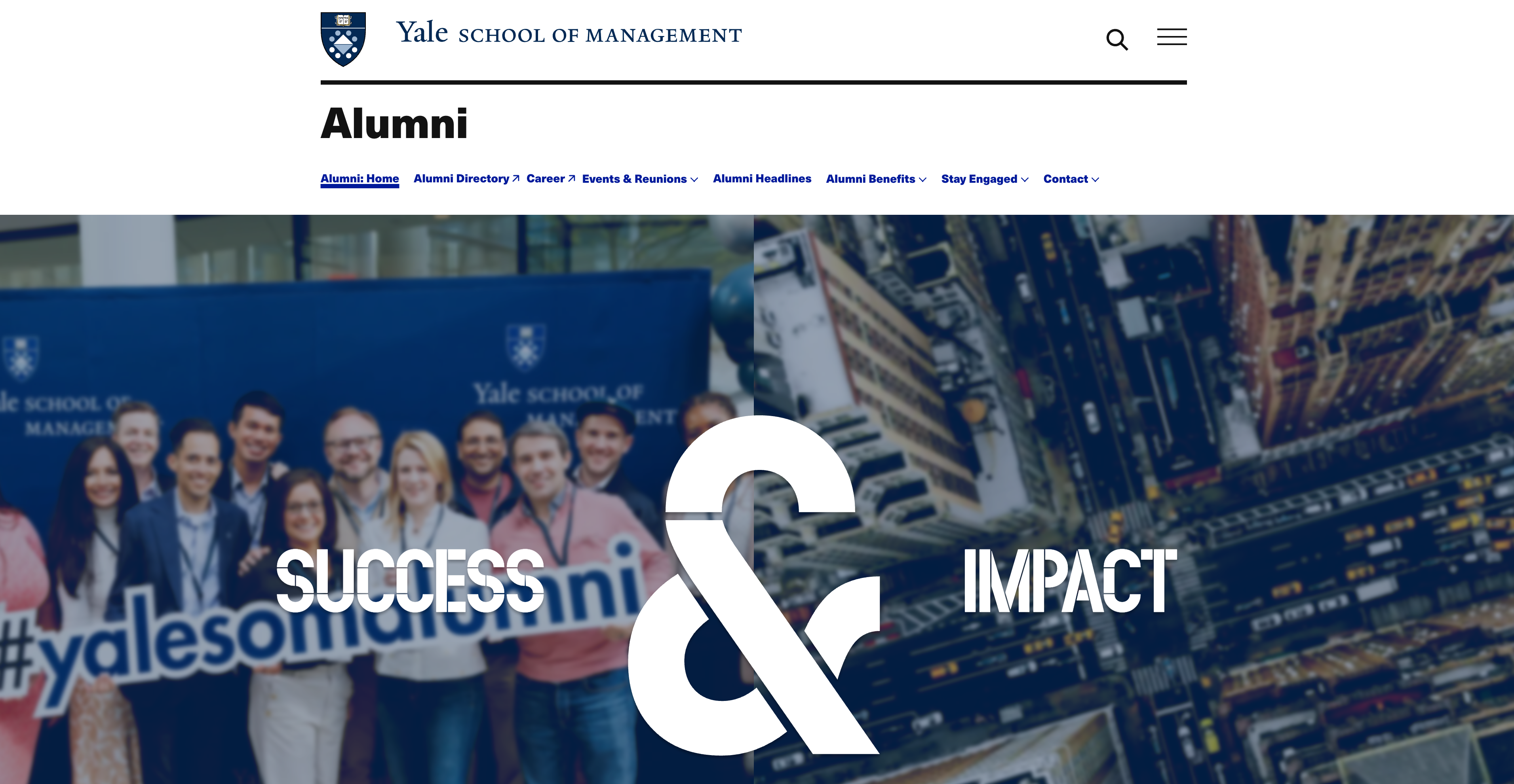 Photograph of a university campus with "SUCCESS & IMPACT" superimposed over the image.