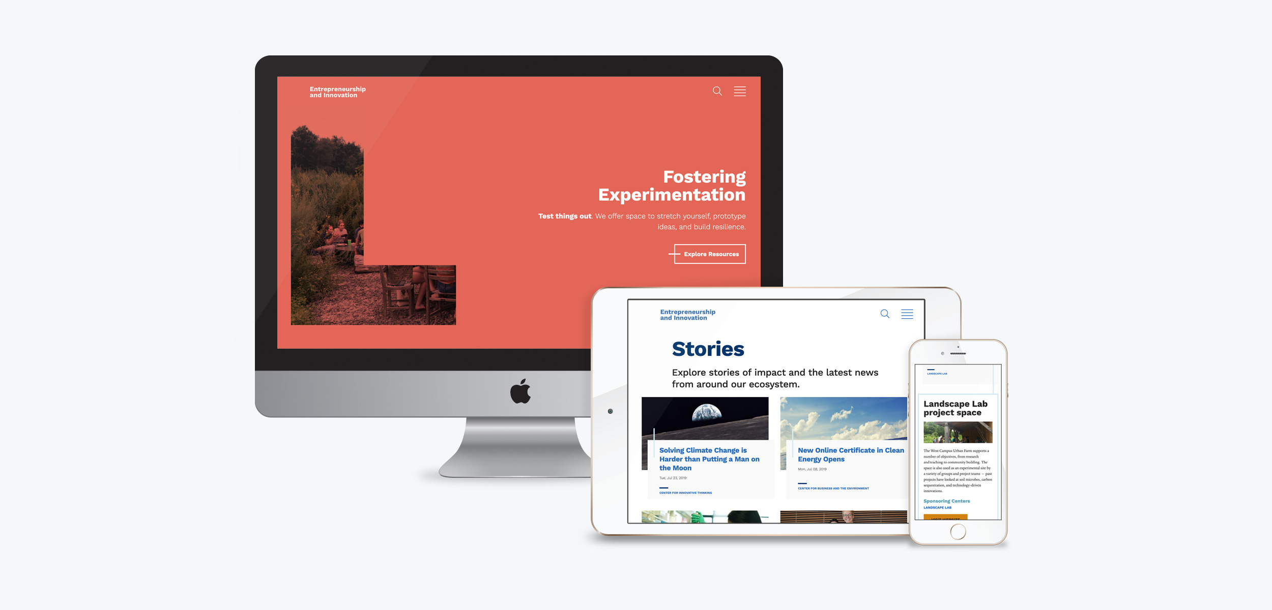 Desktop computer, tablet, and smartphone displaying responsive website design.