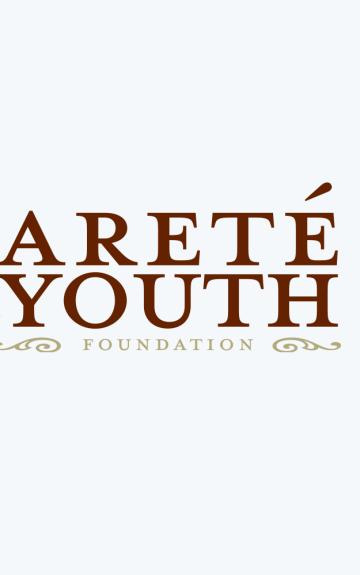 Areté Youth logo with silhouettes of young people and tagline about character development.