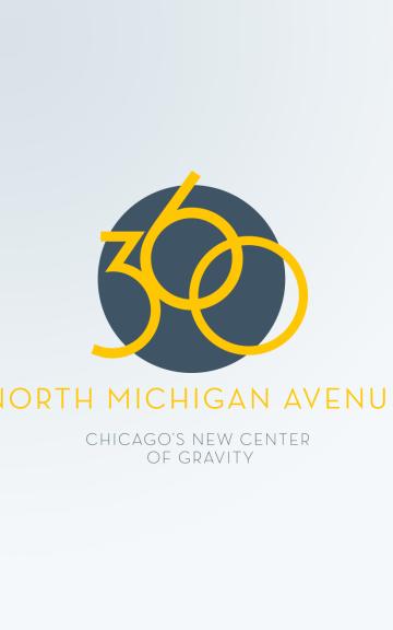 Logo of North Michigan Avenue Chicago's Magnificent Mile with blue and yellow circular design