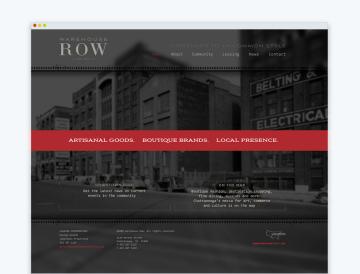 Row restaurant website homepage with black background and red navigation bar.